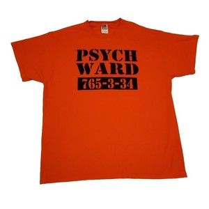 Fruit Of The Loom Mens XL Funny Psych Ward Orange T Shirt
